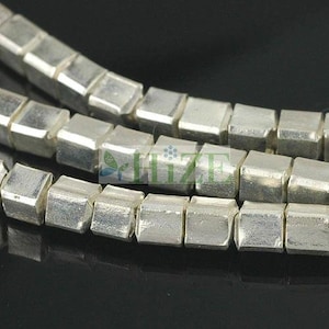 HIZE SB250 Thai Karen Hill Tribe Silver Plain Square Cube Bright Spacer Beads 3mm (44)