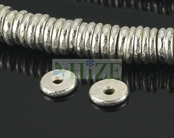 HIZE SB276 Thai Karen Hill Tribe Silver Plain Ring Round Disc Spacer Beads 4.8mm (44)
