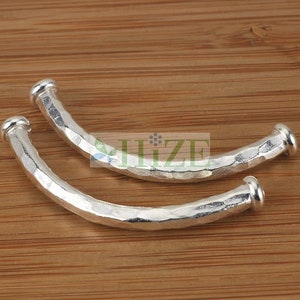 HIZE SB558 Thai Karen Hill Tribe Silver Tribal Hammered Bright Curve Tube Focal Beads 51mm (2)