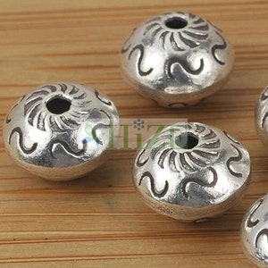 HIZE SB602 Thai Karen Hill Tribe Silver Tribal Wave Print Saucer Focal Beads 11mm (6)