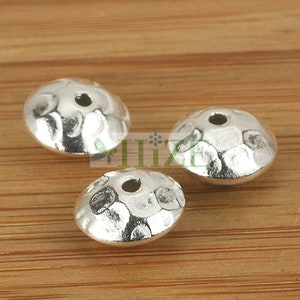 HIZE SB082 Thai Karen Hill Tribe Silver Hammered Texture Disc Saucer Focal Beads 10mm (8)