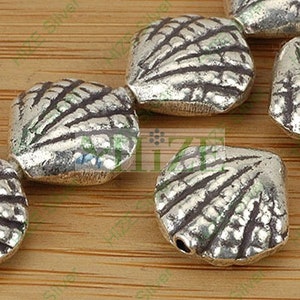 HIZE SB283 Thai Karen Hill Tribe Silver Sea Clam Shell Beads 14mm (4)