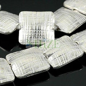 HIZE SB022 Thai Karen Hill Tribe Silver Stripe Texture Puffy Square Beads 12mm (4)