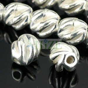 HIZE SB004 Thai Karen Hill Tribe Silver Bright Swirl Grooved Barrel Oval Beads 9mm (6)