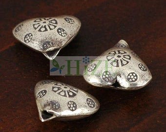 HIZE SB746 Thai Karen Hill Tribe Silver Tribal Ethnic Flower Imprint Puffy Heart Beads 13mm (4)