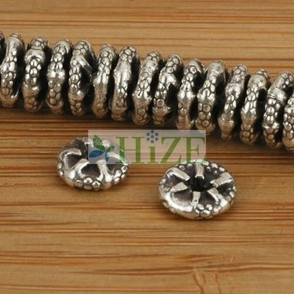 HIZE SB417 Cuentas espaciadoras de anillo de disco de margarita de plata de la tribu Karen de Tailandia 6,5 mm (24)