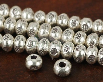 HIZE SB165 Thai Karen Hill Tribe Silver Daisy Flower Rondelle Spacer Beads 4mm (36)