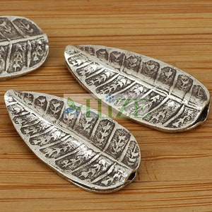 HIZE SB308 Thai Karen Hill Tribe Silver Leaf Print Flat Oval Focal Beads 12mm (4)