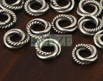 HIZE BB015 925 Sterling Silver Finding Twisted Rope Texture Knot Ring Spacer Beads 7mm (24)