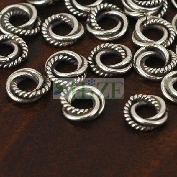 HIZE BB015 925 Sterling Silver Finding Twisted Rope Texture Knot Ring Spacer Beads 7mm (24)