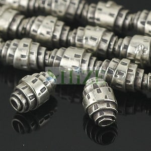 HIZE SB141 Thai Karen Hill Tribe Silver Bee Hive Roll Wrapped Oval Beads 5mm (10)