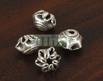 HIZE SB080 Thai Karen Hill Tribe Silver Small Pleated Flower Saucer Spacer Beads 7mm (12)