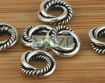 HIZE BB147 925 Sterling Silver Finding Twisted Rope Texture Knot Ring Spacer Beads 8mm (20)