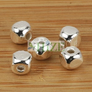 HIZE SB273 Thai Karen Hill Tribe Silver Plain Square Nugget Cube Beads 6mm (10)