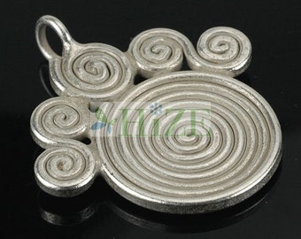 HIZE SC356 Thai Karen Hill Tribe Silver Wires Swirl Spiral Roll Circle Charm Pendant 28mm (1)