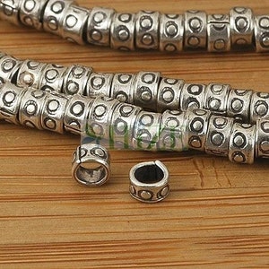 HIZE SB402 Thai Karen Hill Tribe Silver Circle Print Ring Spacer Slider Short Tube Beads 3.8mm (60)