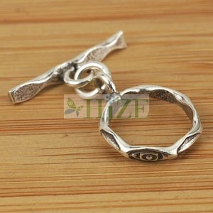HIZE CN053 Thai Karen Hill Tribe Silver Tribal Eye Printed Round Toggles 15mm (3)