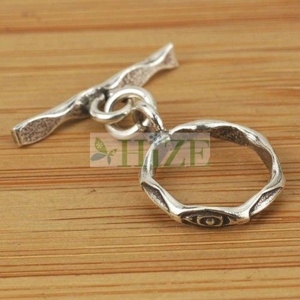 HIZE CN053 Thai Karen Hill Tribe Silver Tribal Eye Printed Round Toggles 15mm (3)