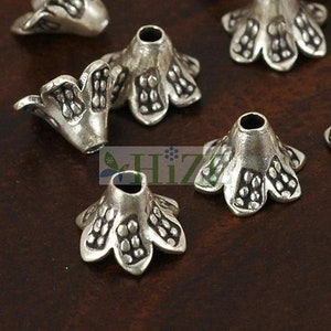 HIZE SB531 Thai Karen Hill Tribe Silver Imprint Petal Cone Cap Connectors Beads 8mm (12)