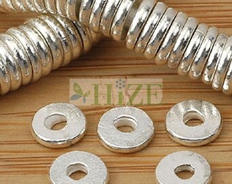 HIZE SB370 Thai Karen Hill Tribe Silver Plain Ring Round Disc Spacer Beads 5mm (40)