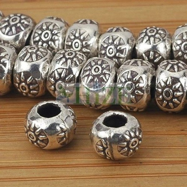 HIZE SB642 Thai Karen Hill Tribe Silver Sun Print Rondelle Roller Spacer Beads 7mm (16)