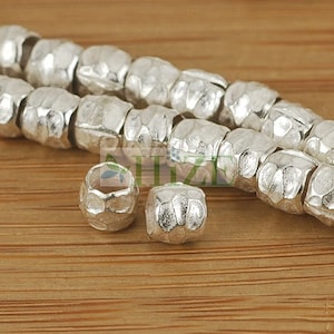 HIZE SB451 Thai Karen Hill Tribe Silver Hammered Texture Barrel Spacer Beads 5mm (32)