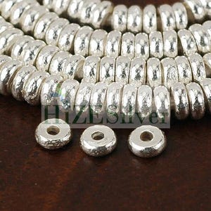 HIZE SB044 Thai Karen Hill Tribe Silver Plain Ring Round Disc Heishi Spacer Beads 4mm (44)