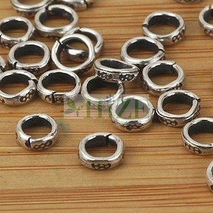 HIZE SB555 Thai Karen Hill Tribe Silver Tribal Flower Print Opened Jump Ring Spacer Beads Finding 5mm (45)