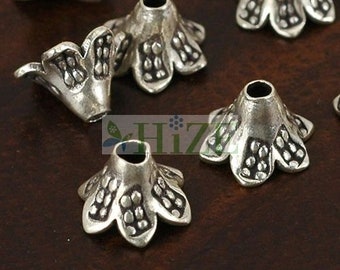 HIZE SB531 Thai Karen Hill Tribe Silver Imprint Petal Cone Cap Connectors Beads 8mm (12)