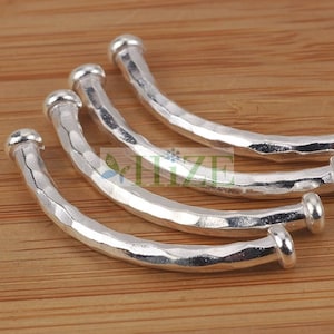 HIZE SB008 Thai Karen Hill Tribe Silver Tribal Hammered Texture Curve Tube Beads 40mm (4)