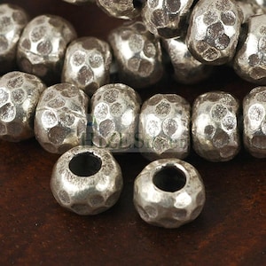 HIZE SB093 Thai Karen Hill Tribe Silver Oxidized Hammered Texture Rondelle Roller Beads 7.5mm (10)