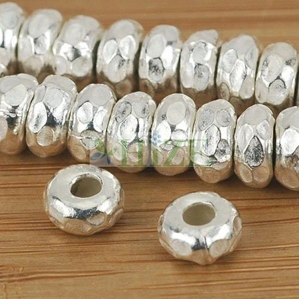 HIZE SB682 Thai Karen Hill Tribe Silver Hammered Faceted Ring Donut Spacer Beads 7mm (16)