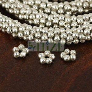 HIZE SB189 Thai Karen Hill Tribe Silver Tribal Daisy Flower Granular Ring Spacer Beads 5.75mm (24)