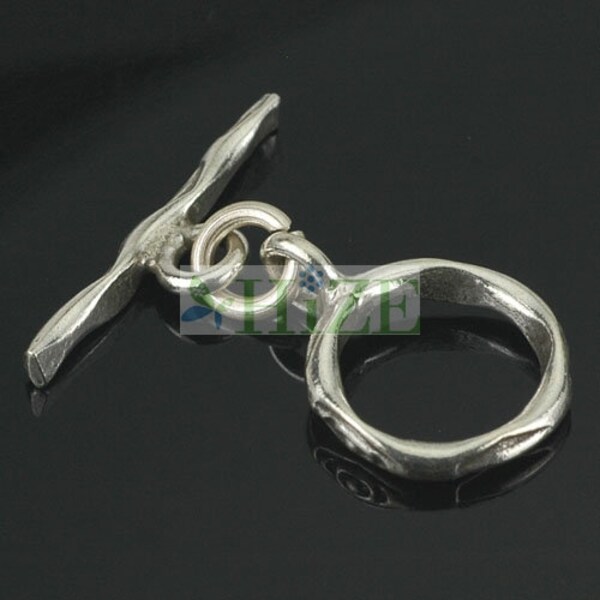 HIZE CN020 Thai Karen Hill Tribe Silver Tribal Eye Printed Round Connector Toggles 13mm (4)