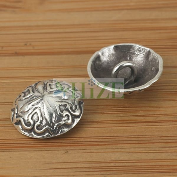 HIZE SB712 Thai Karen Hill Tribe Silver Tribal Cross Print Button Focal Braiding Clasps Beads 14mm (4)