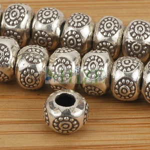 HIZE SB627 Thai Karen Hill Tribe Silver Sun Flower Rondelle Roller Focal Beads 8mm (10)