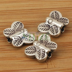 HIZE SB643 Thai Karen Hill Tribe Silver Tribal Leaf Print Butterfly Beads 11mm (8)