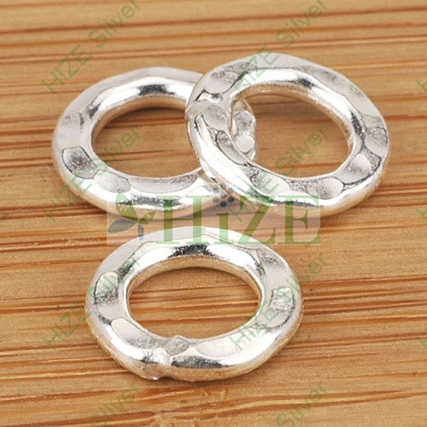 HIZE SB542 Thai Karen Hill Tribe Silver Hammered Ring Finding Link Connector Beads 10mm (12)