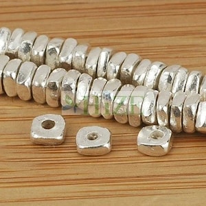 HIZE SB650 Thai Karen Hill Tribe Silver Square Chip Disc Ring Spacer Beads 4mm (45)