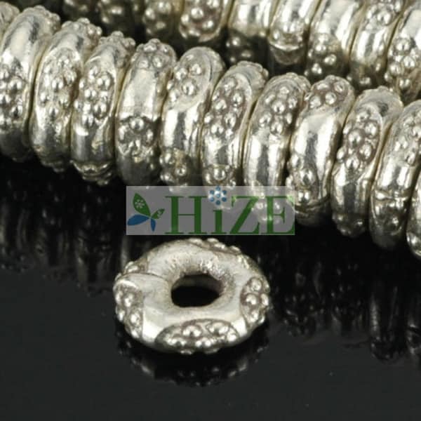 HIZE SB623 Thai Karen Hill Tribe Silver Daisy Flower Disc Ring Spacer Beads 6mm (30)