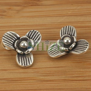 HIZE SC200 Thai Karen Hill Tribe Silver Stripe Print Meadow Flower Charms 13mm (4)