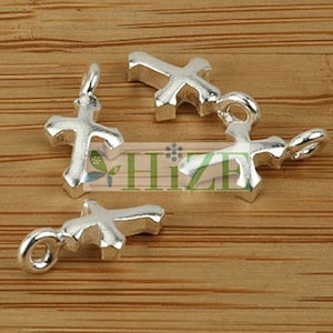HIZE SC017 Thai Karen Hill Tribe Silver Little Shiny Cross Charms 7mm (10)