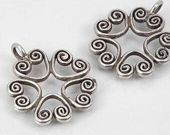 HIZE SC091 Thai Karen Hill Tribe Silver Spirals Wireworks Round Charms 20mm (2)