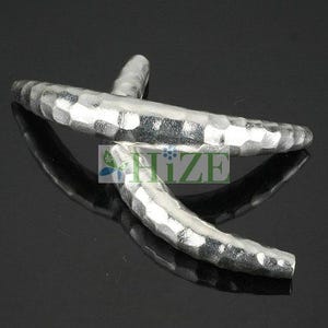 HIZE SB137 Thai Karen Hill Tribe Silver Hammered Faceted Curve Tube Focal Beads 39mm (2)