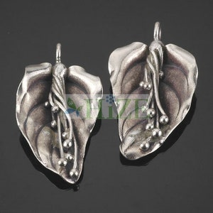 HIZE SC080 Thai Karen Hill Tribe Silver Vine Orchid Flower Lily Leaf Pendants 19mm (2)