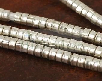 HIZE SB464 Thai Karen Hill Tribe Silver Little Plain Ring Heishi Tube Spacer Beads 3mm (9")
