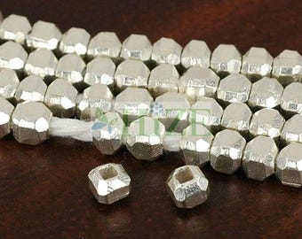 HIZE SB244 Thai Karen Hill Tribe Silver Faceted Square Cube Cushion Spacer Beads 3.5mm (40)