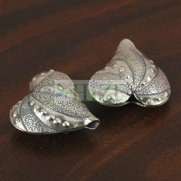 HIZE SB673 Thai Karen Hill Tribe Silver Tribal Rainbow Texture Imprint Puffy Heart Focal Beads 21mm (2)