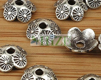 HIZE SB077 Thai Karen Hill Tribe Silver Sunny Asterisk Print Bead Caps 9mm (16)