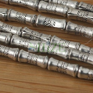 HIZE SB220 Thai Karen Hill Tribe Silver Tribal Leaf Print Liquid Bugle Bamboo Tube Beads 3mm (40)